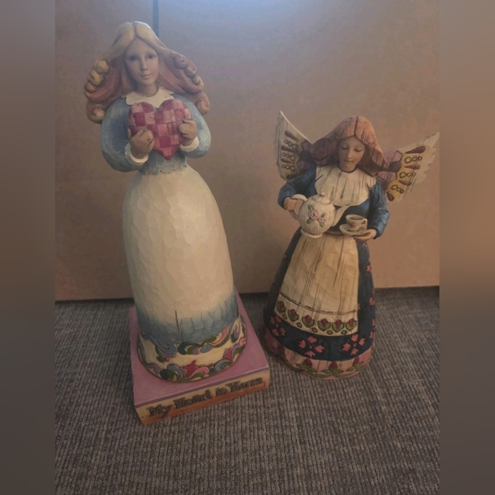 Lot Of 2 Jim Shore Angels ~ My Heart is Yours 2006 & Angel Of Hospitality 2002